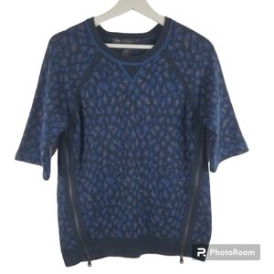 Marc by Marc Jacobs Sasha Sweater Womens XS Black Blue Leopard Gold Metallic‎